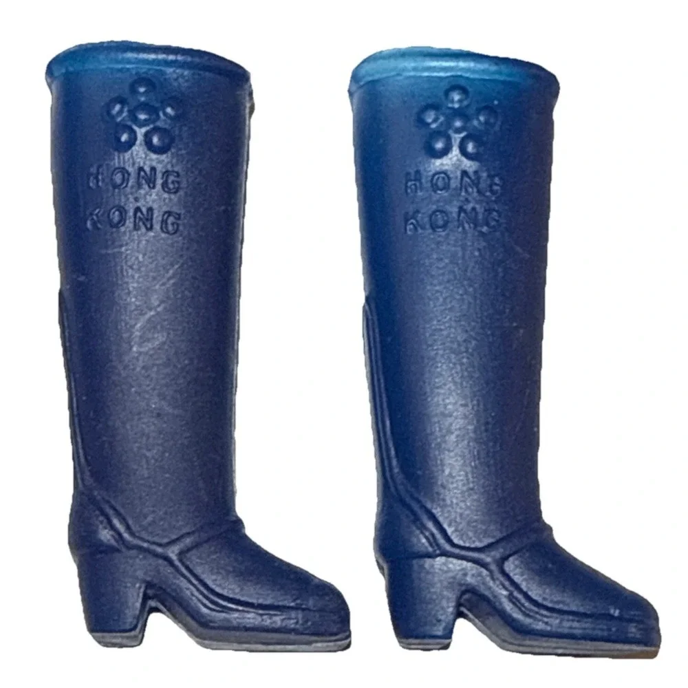 Vintage Mod Barbie Clone Shoes Boots Navy Blue Flower Hong Kong BB15-10